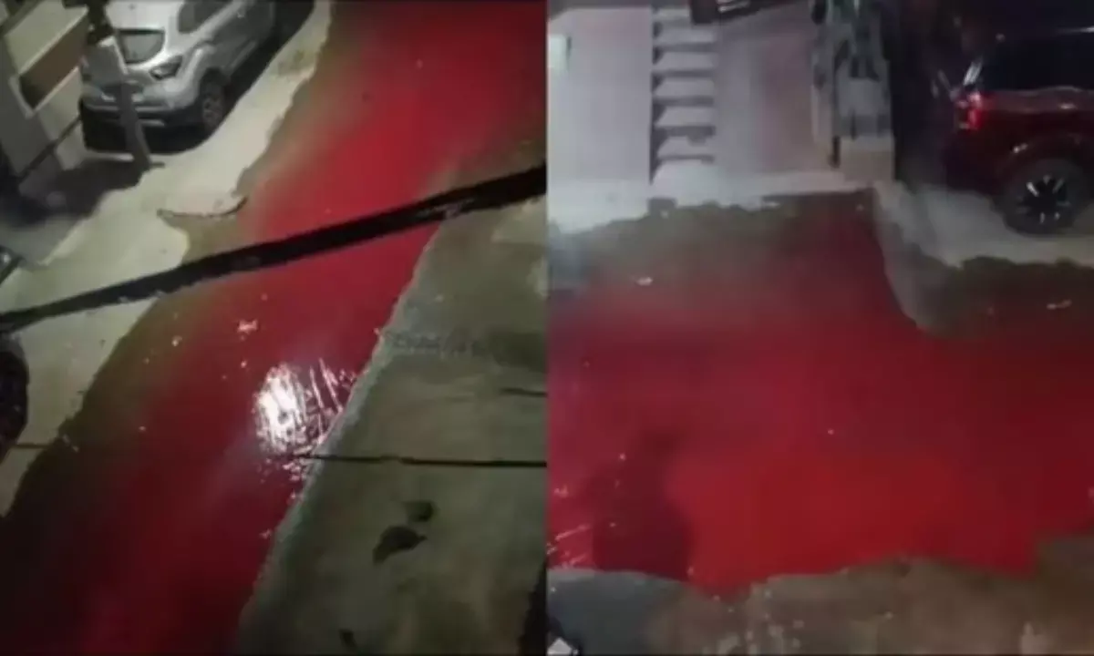 Blood-Red Liquid Floods Hyderabad Streets, Alarms Residents