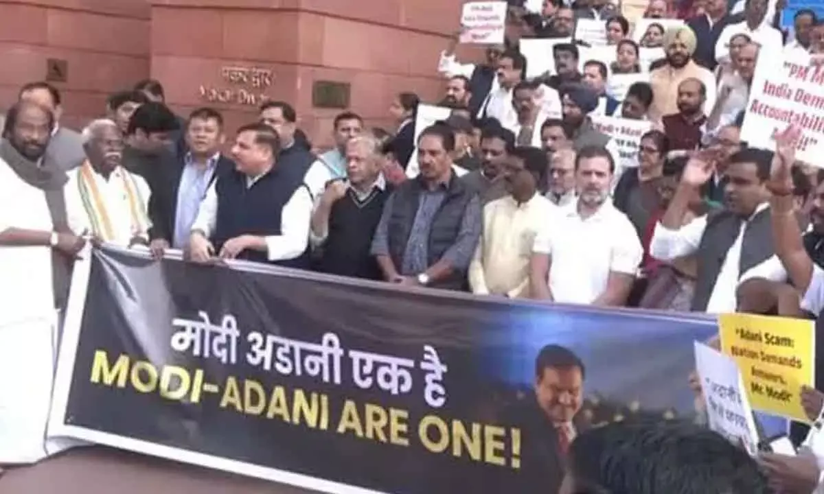 INDIA Bloc MPs Protests In Parliament Over Adani Issue