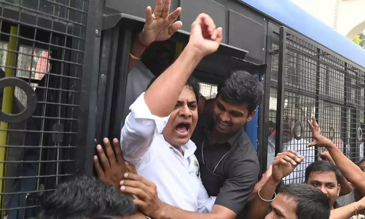 BRS MLAs Protest Alleged Revanth Reddy-Adani Nexus Outside Assembly