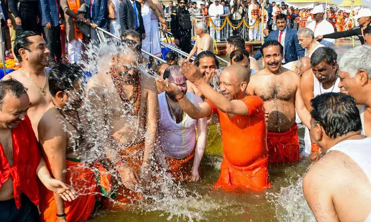 UP CM, Ministers Take Dip At Sangam