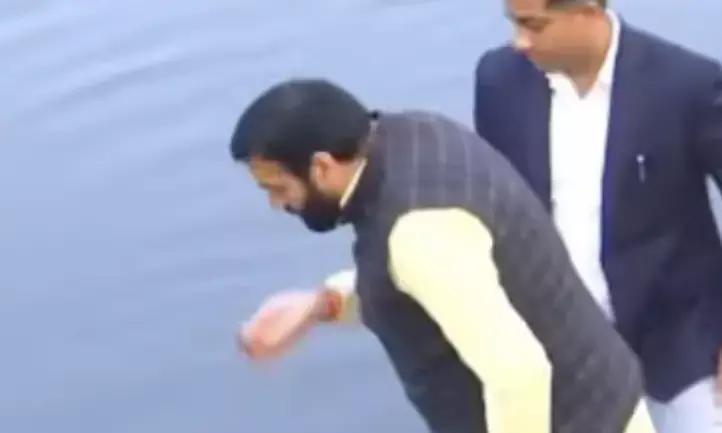 Haryana CM Nayab Singh Saini takes sip from Yamuna in response to Kejriwal’s ‘Poisoning’ allegations