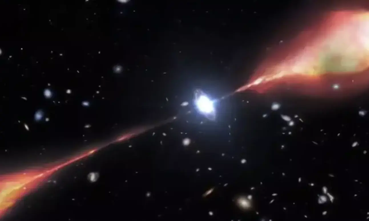 Astronomers discover enormous radio jet, twice the size of the Milky Way Galaxy, in distant universe