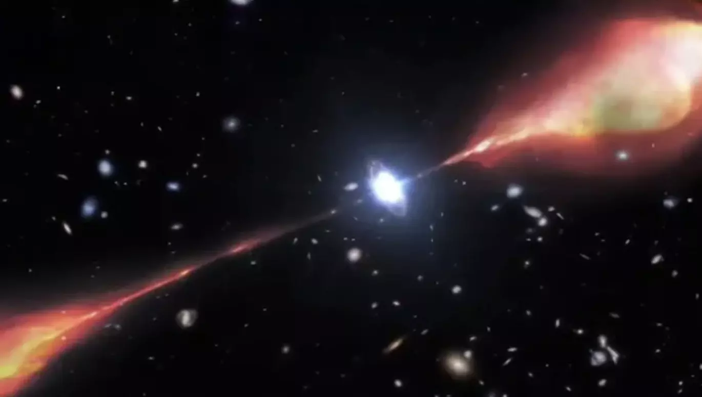 Astronomers discover enormous radio jet, twice the size of the Milky Way Galaxy, in distant universe