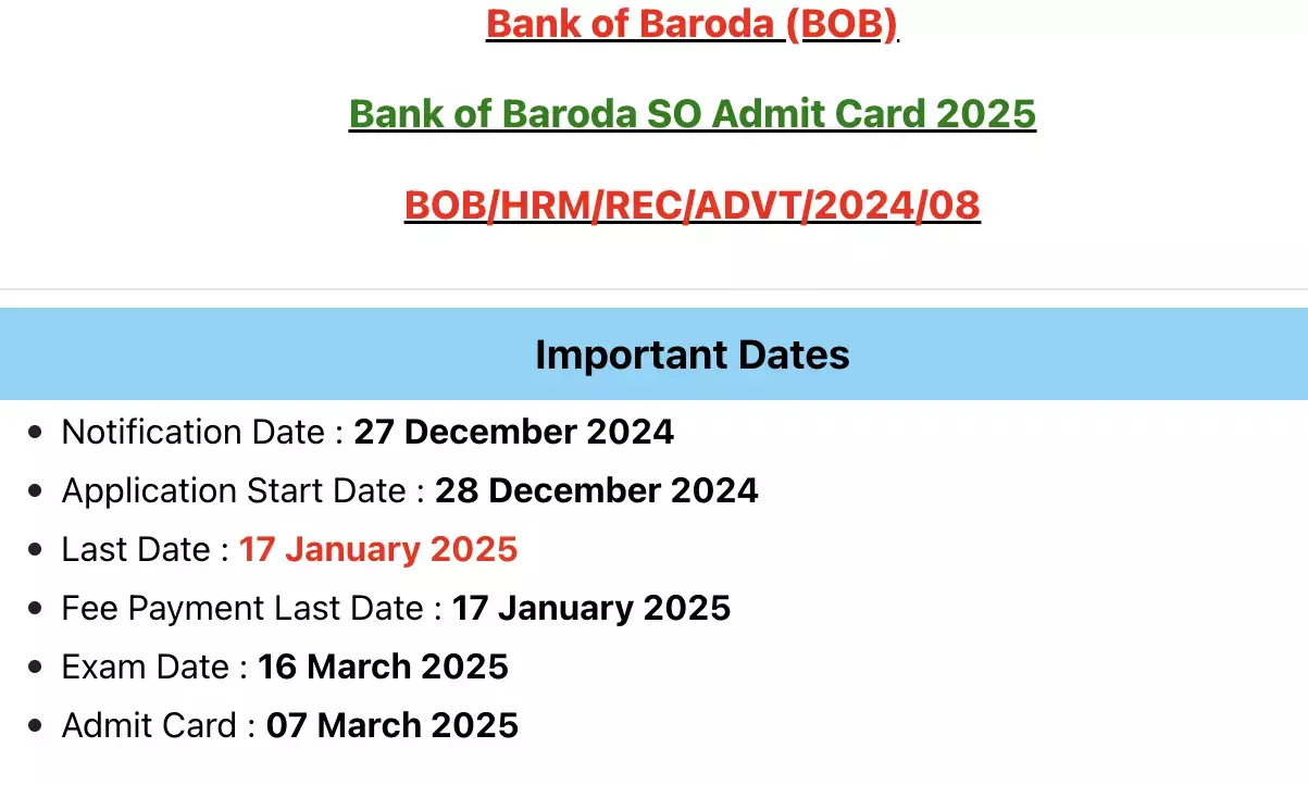Bank of Baroda SO Admit Card 2025 Released – Download now!