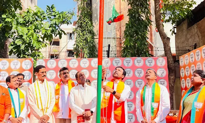 Kishan Reddy Hoists Party flag on BJP Formation Day