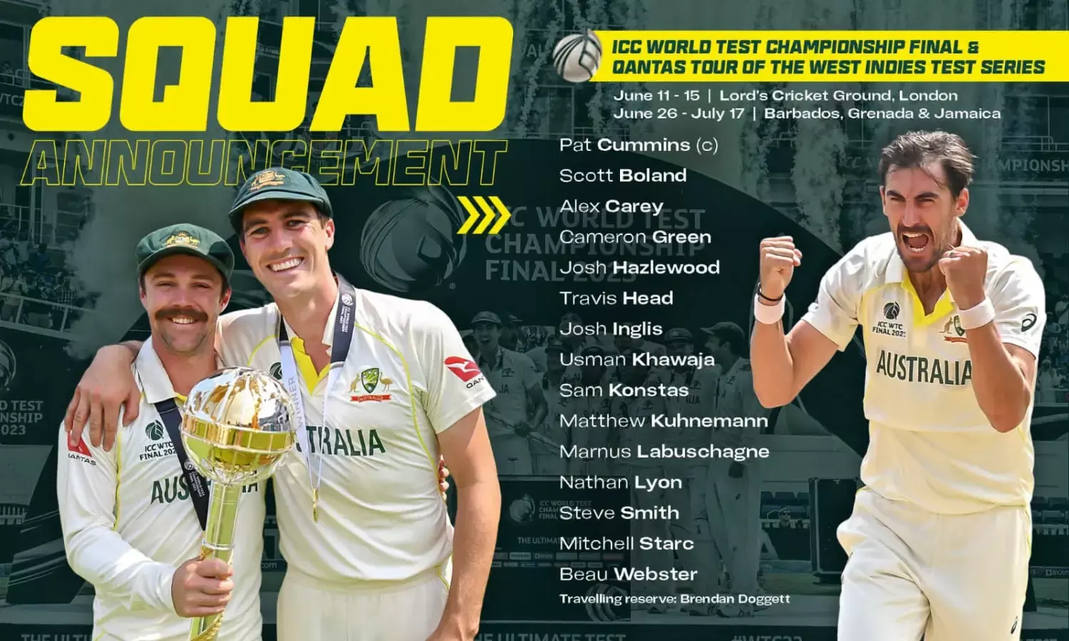 Australia Announce Playing XI for World Test Championship Final at Lords