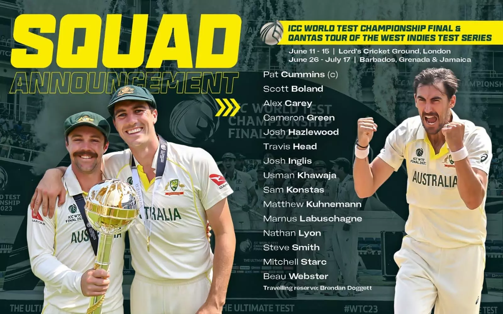 Australia Announce Playing XI for World Test Championship Final at Lords Australia Announce Playing XI for World Test Championship Final at Lords