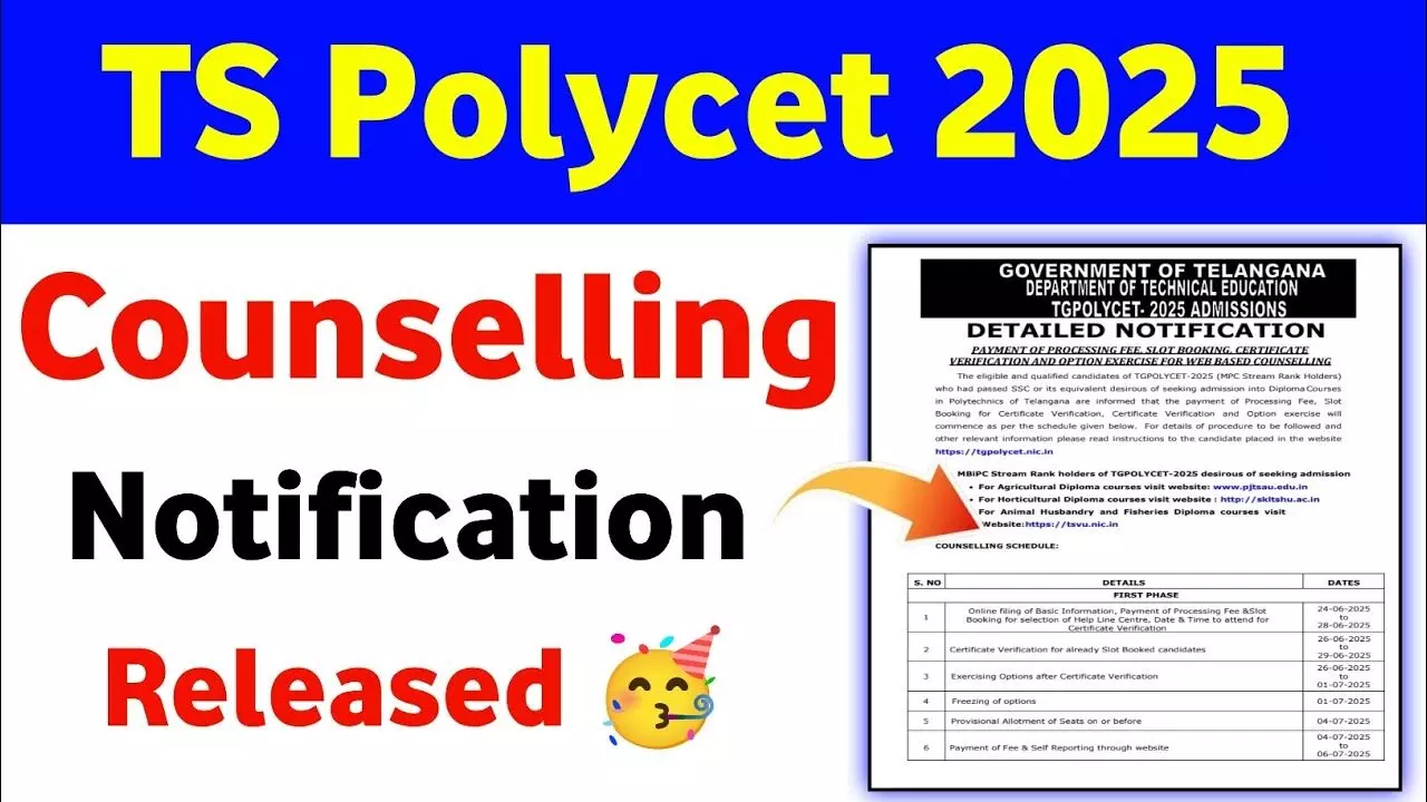 TS POLYCET Counselling 2025 Begins Today for Phase 1: Register at tgpolycetd.nic.in Before June 28 TS POLYCET Counselling 2025 Begins Today for Phase 1: Register at tgpolycetd.nic.in Before June 28