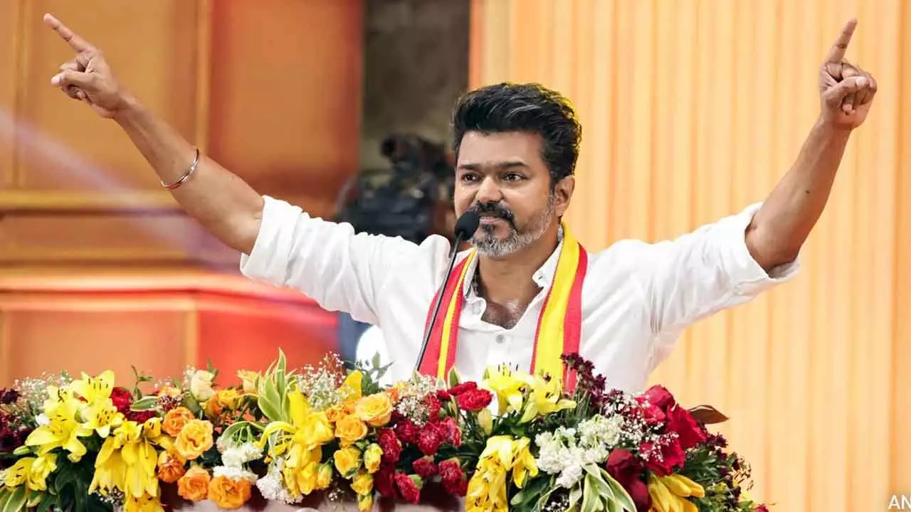Actor Vijay Targets AIADMK, DMK; Pitches TVK as Key Rival in 2026 Tamil Nadu Elections Actor Vijay Targets AIADMK, DMK; Pitches TVK as Key Rival in 2026 Tamil Nadu Elections