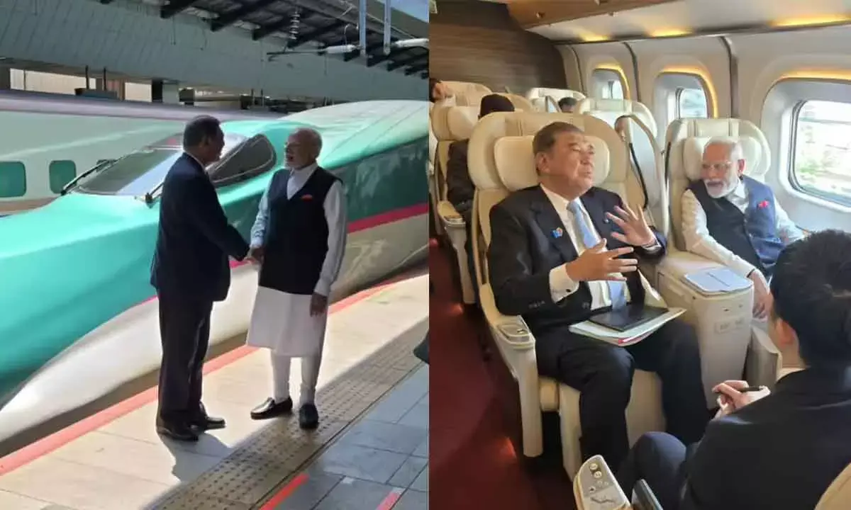PM Modi Takes Bullet Train Ride With Japan PM Ishiba From Tokyo to Sendai