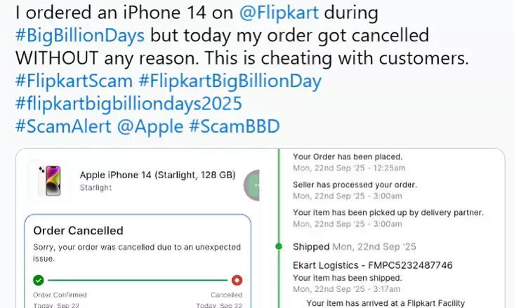 Flipkart Big Billion Days 2025: iPhone 16, iPhone 16 Pro Orders Cancelled, Buyers Call It a ‘Scam’