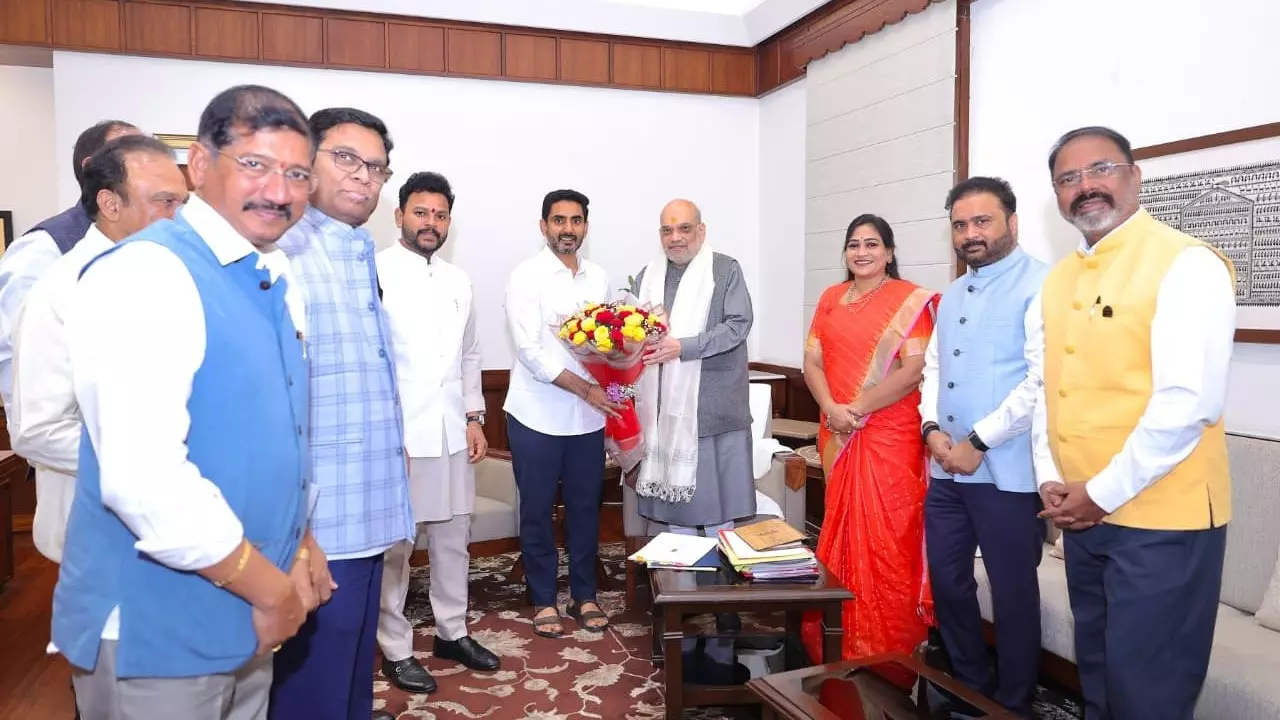 Nara Lokesh, Anita meet Shah; seek Central aid for `6,352-cr Montha loss Nara Lokesh, Anita meet Shah; seek Central aid for `6,352-cr Montha loss