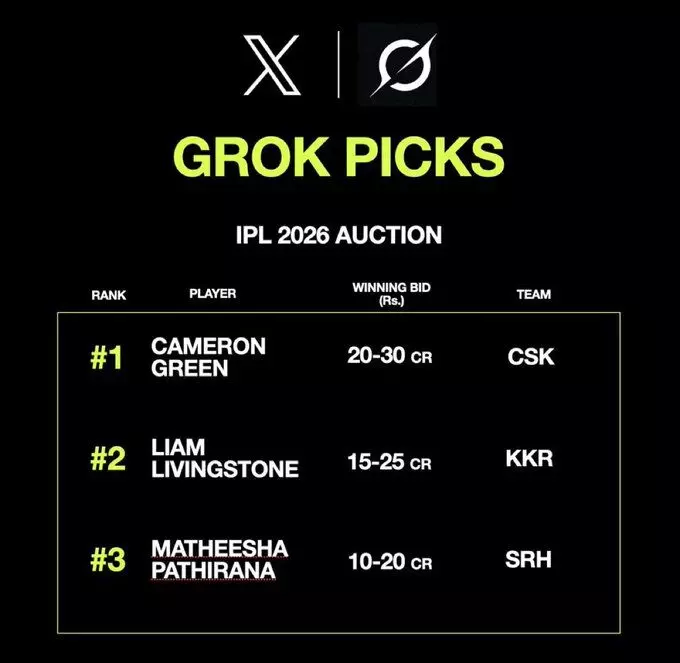 Top IPL 2026 Auction Picks According to Grok Top IPL 2026 Auction Picks According to Grok
